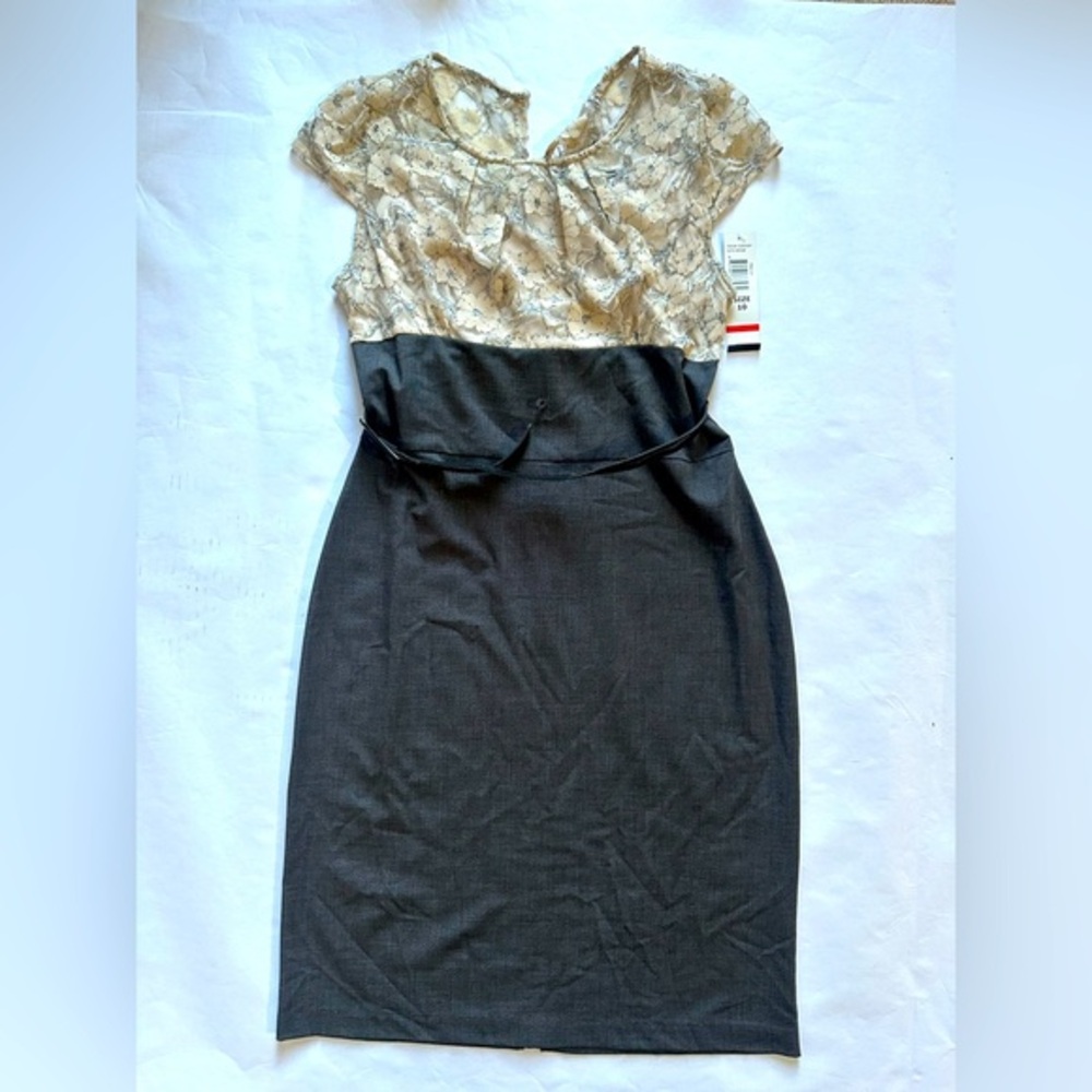 Tiana B Elegant Gray and Cream Dress
